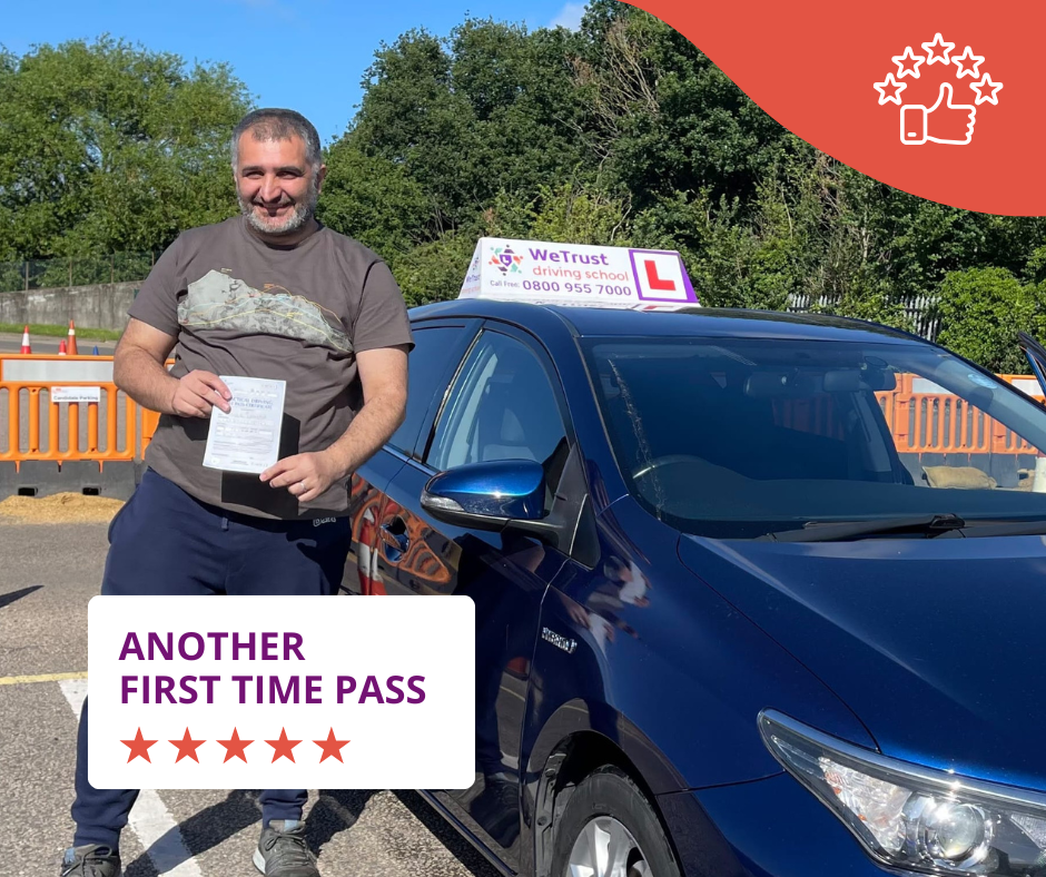 purple student with pass certificate in Mitcham test centre