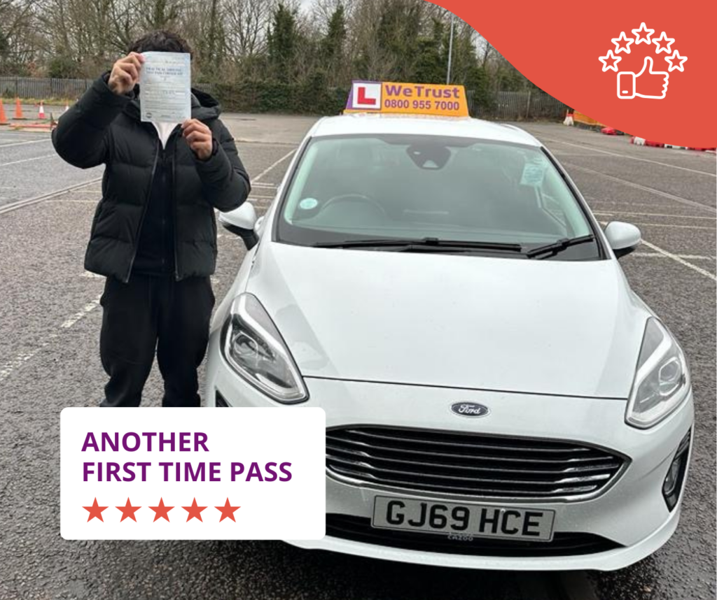 student with driving test pass certificate at Mitcham driving test centre