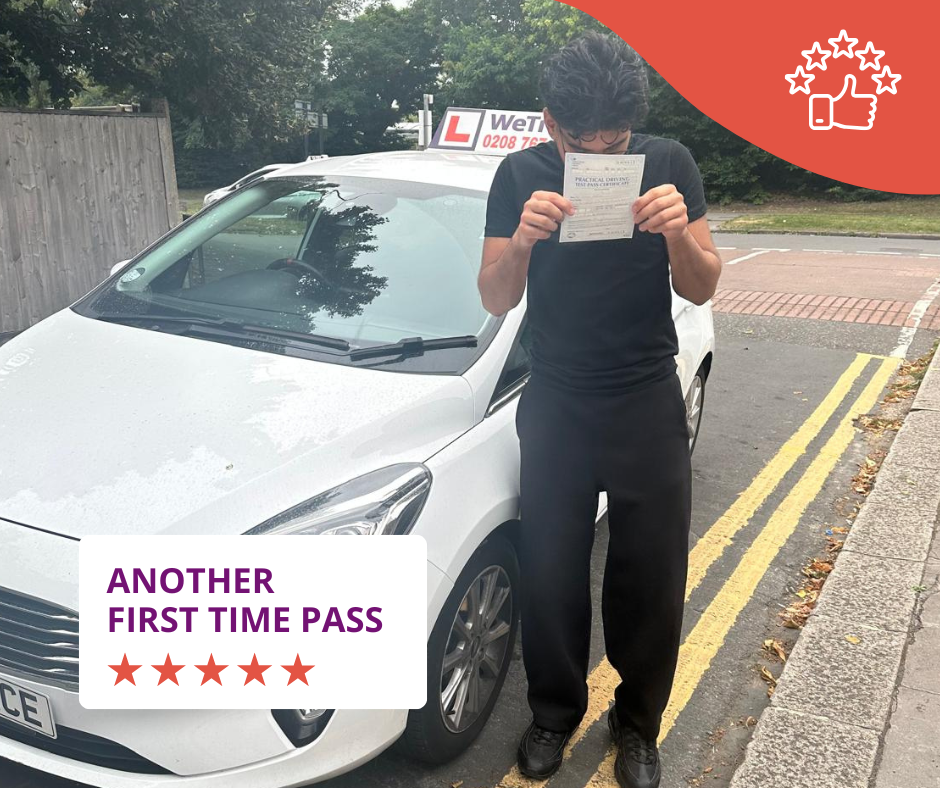 student with driving test pass certificate at Mitcham driving test centre
