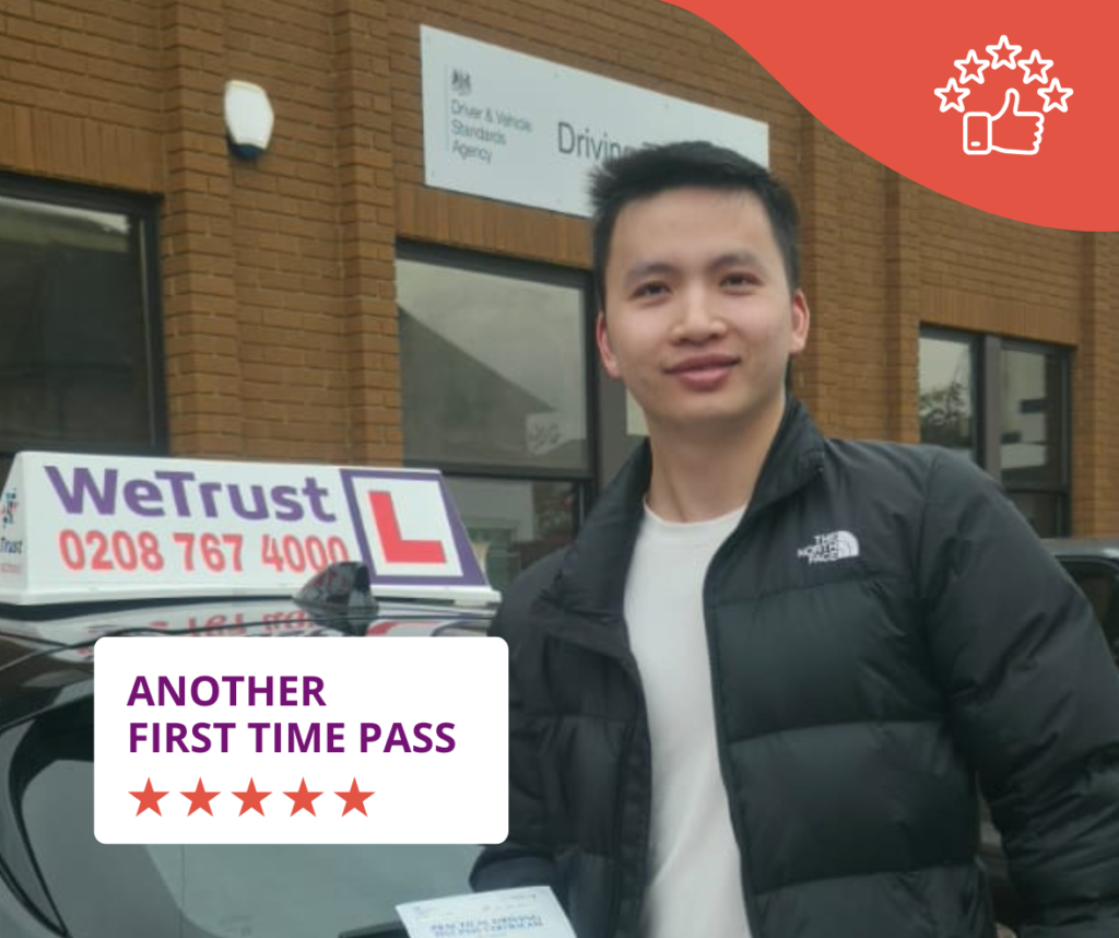 student with driving test pass certificate at Mitcham driving test centre